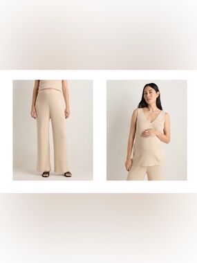 Quince Cashmere Two Piece Maternity Nursing Set Oatmeal Natural Fibers Women’s L